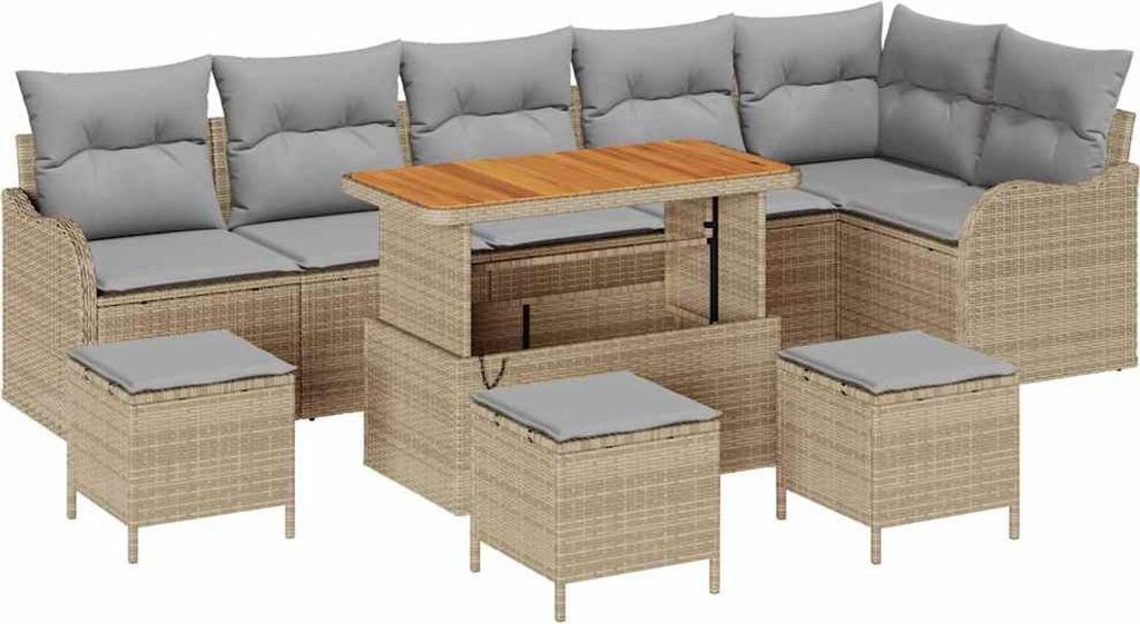 Gartensofa-set mit Kissen 10 pcs Beige Poly-Rattan