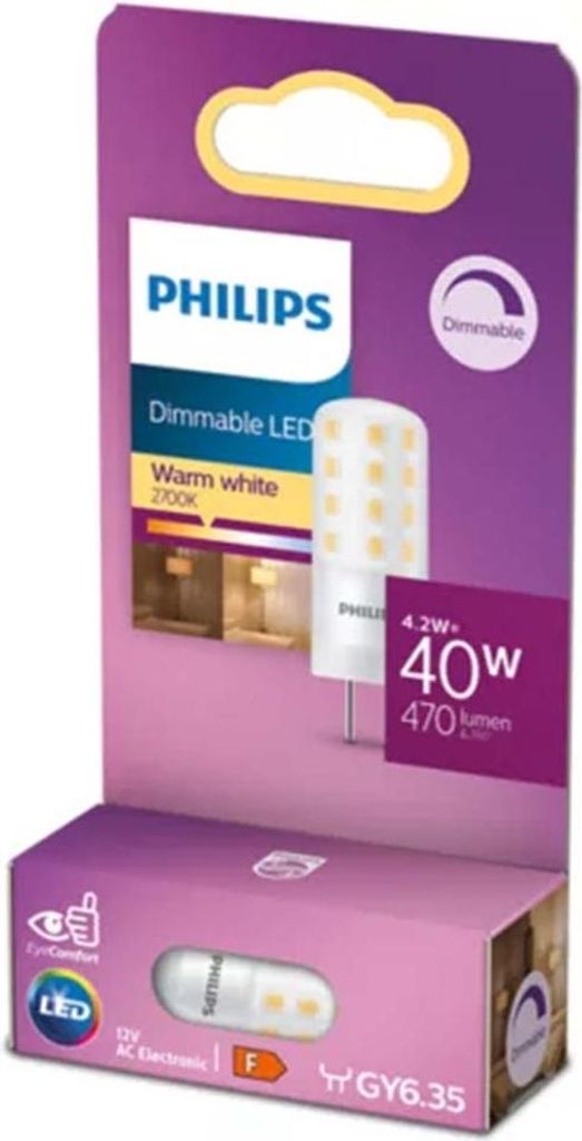 Philips LED Stiftsockellampe 4,2W = 40W GY6,35 matt 470lm warmweiß 2700K Dimmbar