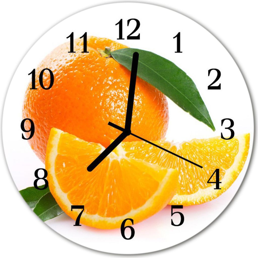 Glasuhr Wanduhr Küchenuhr Echt-Glas 30fi cm Orangen orange