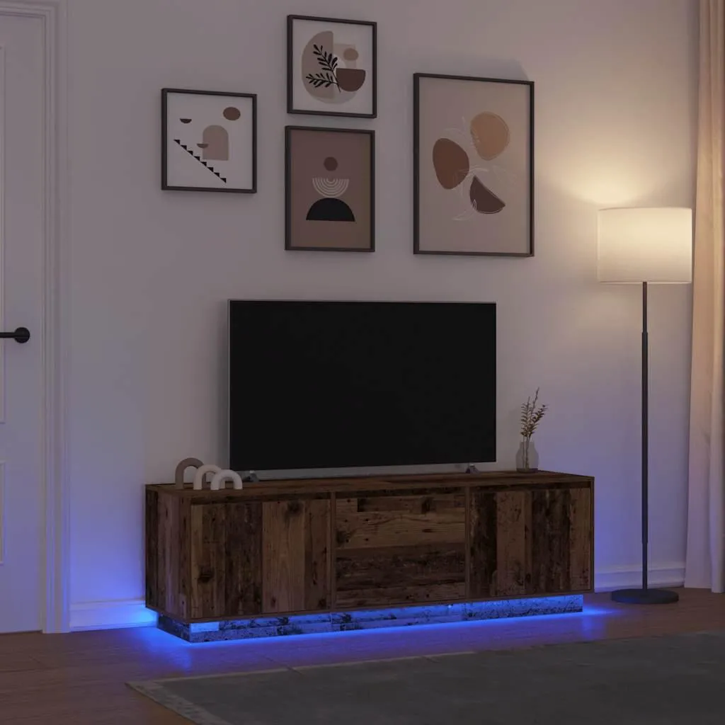 Banc TV avec LED ambiance vieux bois - Grand meuble de salon 160 cm