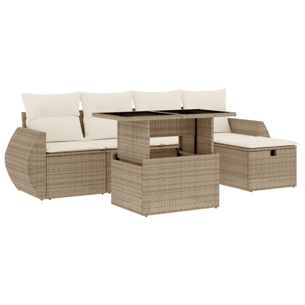 (Robust Möbel) 6-tlg. Garten-Lounge-Set - elegantes Design - Sitzgruppe/Gartengarnitur - mit Kissen Beige Poly Rattan - Terassenmöbel DEMöbe...