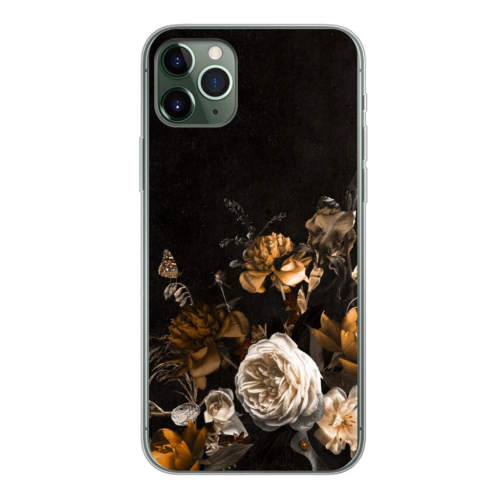 MuchoWow Handyhülle Schutzhülle Hülle für iPhone 11 Pro Max Blume - Gold - Muster Silikon Softcase Handy Hülle - Schutz