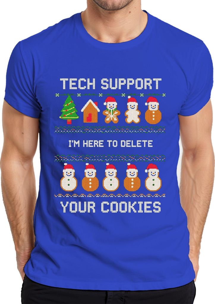 TECH SUPPORT I'M HERE TO DELETE Weihnachten IT Admin Geek Nerd Herren T-Shirt, Blau, L