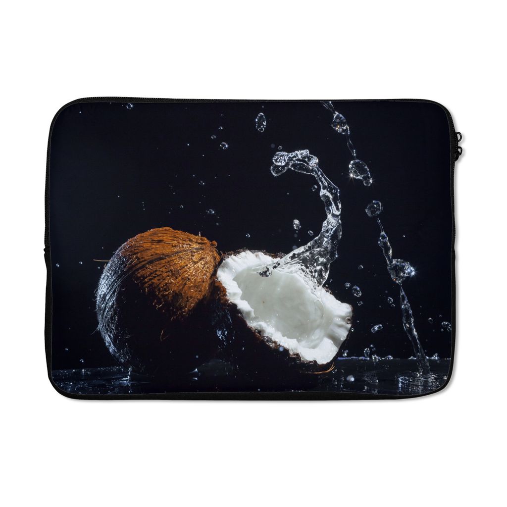 MuchoWow Laptop Hülle 13 Zoll Kokosnuss - Stilleben - Wasser - Schwarz - Frucht Laptoptasche - Laptophülle - Sleeve - Rundumschutz