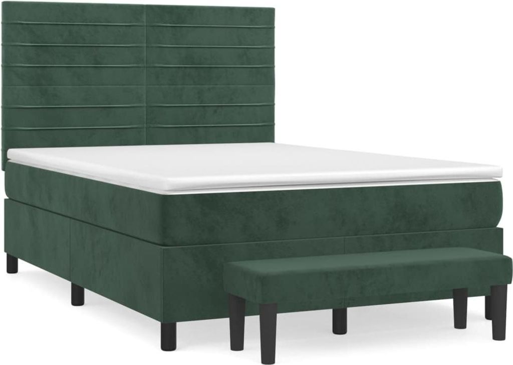vidaXL Boxspringbett mit Matratze Dunkelgrün 140x200 cm Samt