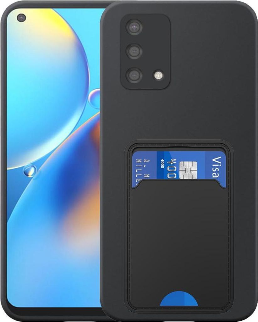 Geeignet für Oppo A74 4G Phone Case mit TPU Kartenhalter - Flexible Back Cover Case Silikon TPU mit Cardslot - Schwarz - Smartphonics