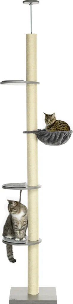 Arbre à chat grimpeur plafond PawHut avec hamac et poteaux en sisal gris