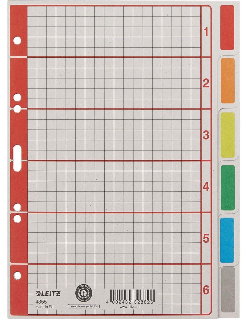 Leitz Kartonregister 43550085 DIN A5 6Blatt blanko grau Produktbild 