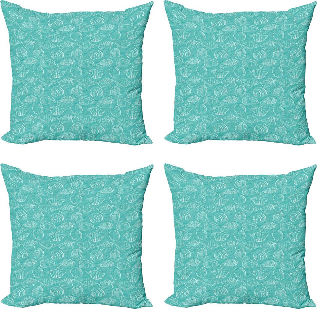 ABAKUHAUS Sea Shells Kissenbezug Set (4 Stück), Doodle Marine Lines, Moderner Doppelseitiger Digitaldruck, 60 cm x 60 cm, Seafoam Weiß