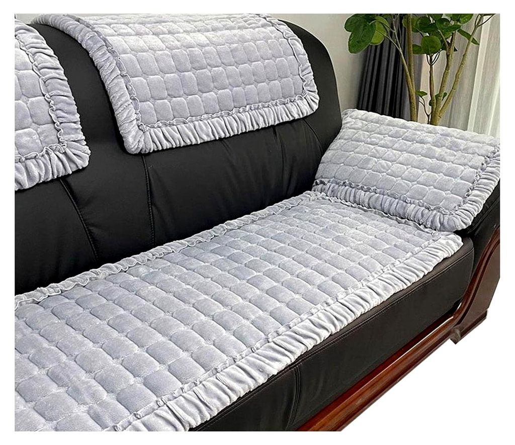 Samt-Sofabezug für Ecksofa in L-Form, Couchbezug für 4/3/2/1-Sitzer, rutschfester Sofaschoner für Hunde und Katzen (Farbe: Hellgrau, Größe: 55...