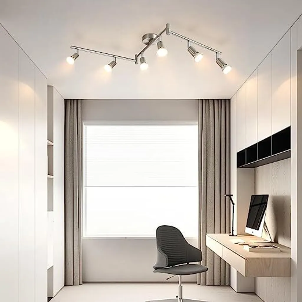 ZMH LED faretto da soffitto 6 fiamme soggiorno - plafoniera moderna lampada da soffitto GU10 spot da soffitto orientabile 350°faro girevole lampada da soffitto in acciaio inox camera da letto interni senza lampadine - 6