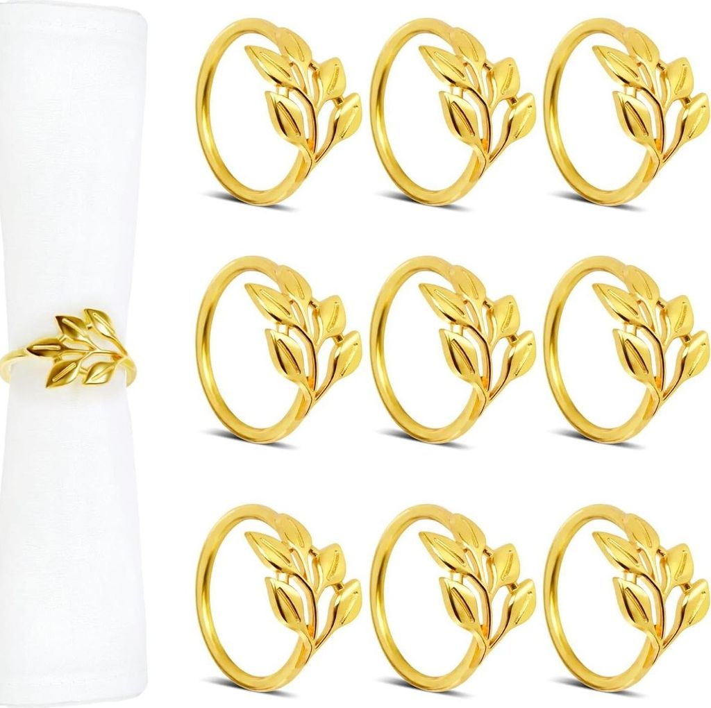 INF Goldene Blatt Serviettenringe, Weidenblatt Serviettenhalter (10er Set) - Zinklegierung