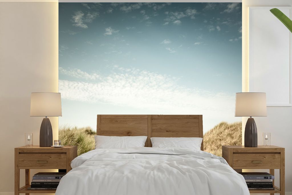 MuchoWow Fototapete für Wohnzimmer oder Schlafzimmer Wandtapete Vinyl Motivtapete Strand - Düne - Himmel - 300x300 cm - Wanddekoration