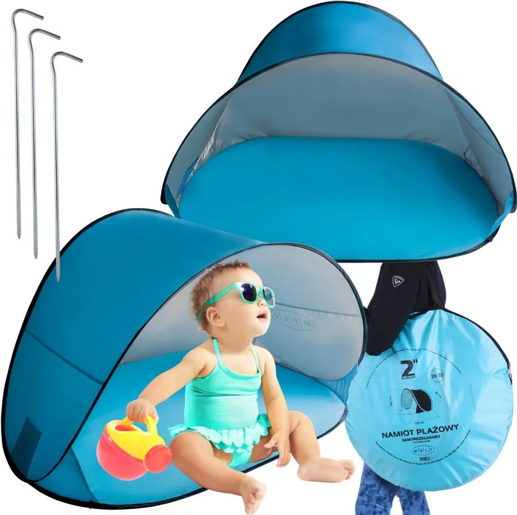 Tente de Plage Auto Pliante avec Filtre et Écran Solaire UV50+ Bleue