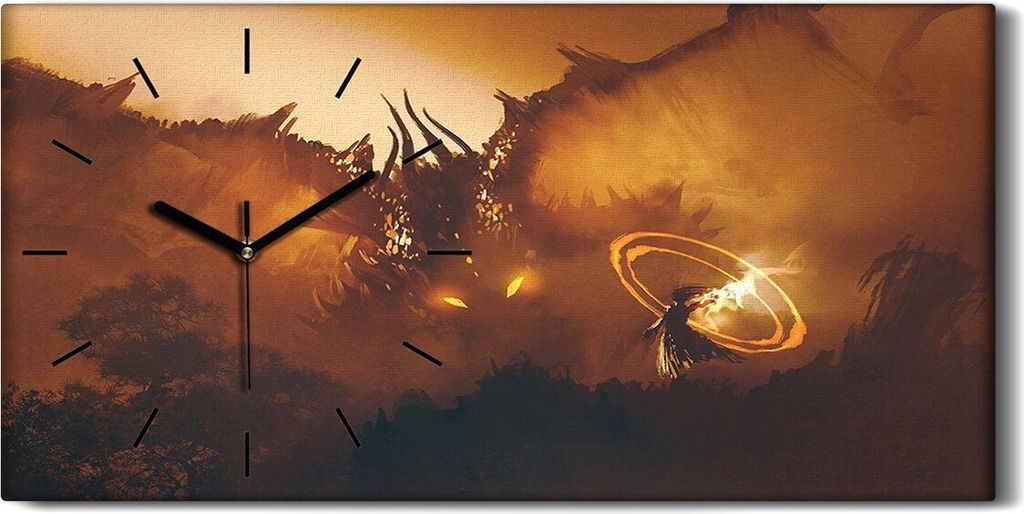 Wandbild Leinwand Bilder mit Uhr 60x30 Ölgemälde Monster Fantasie Drachen - schwarze Hände