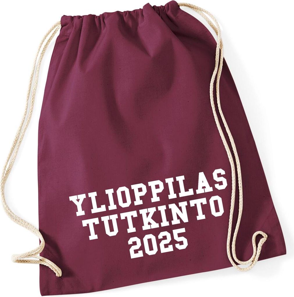 Huuraa Turnbeutel Ylioppilastutkinto 2025 Abschluss Finnland 12 Liter Burgundy Baumwolle Rucksack Geschenkidee