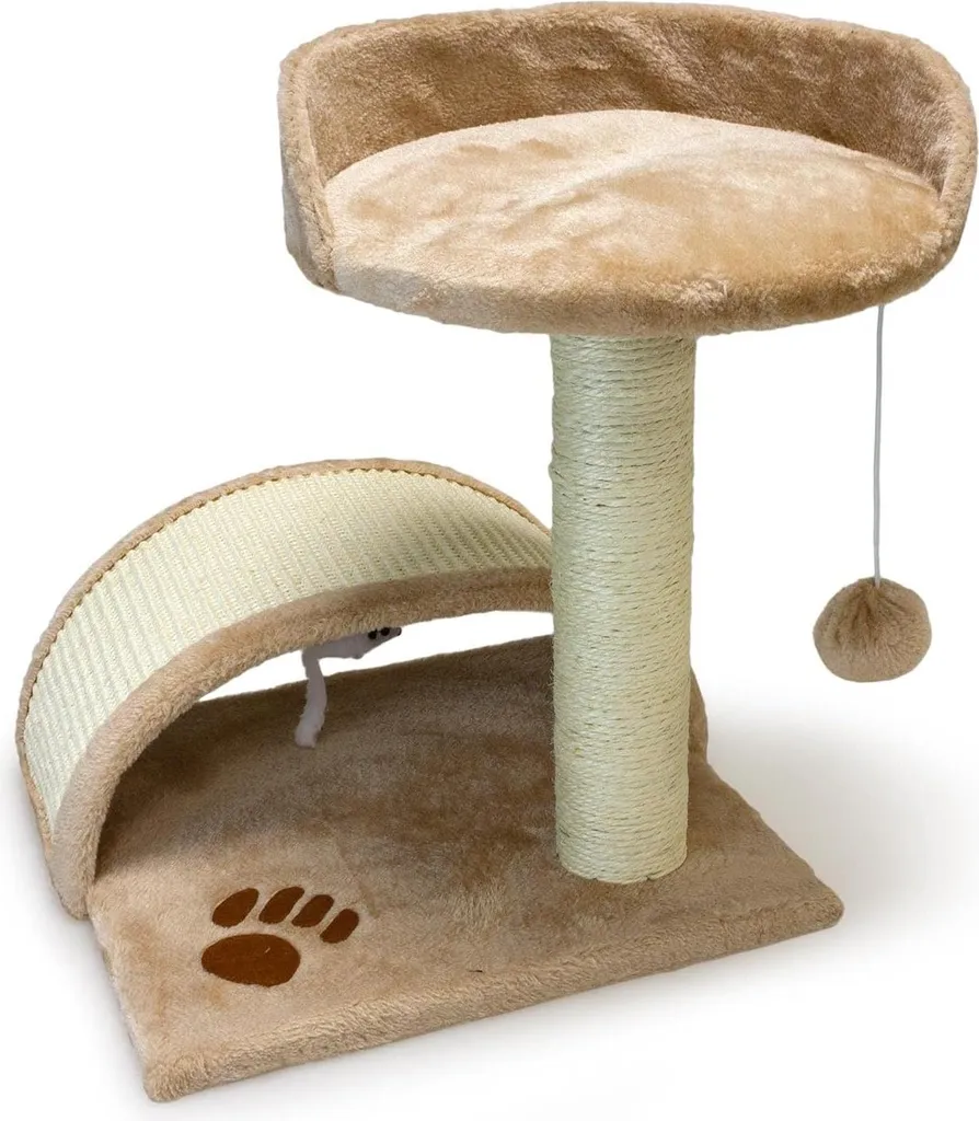 Arbre à chat 50 cm beige contre l'ennui avec arche de jeu et perche
