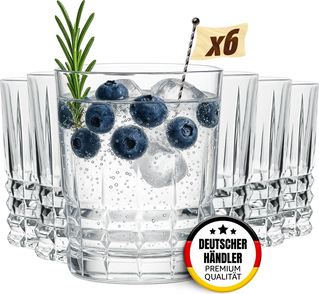 Muvell 6er Tumbler Gläser Set „Finland“ - 310 ml Trinkgläser & Wassergläser - 3 mm Glasstärke, Kristallklar & spülmaschinenfest - stabile ...