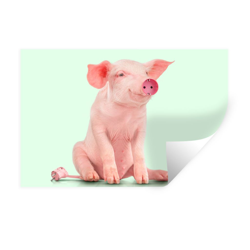 MuchoWow Wandtattoo Wandsticker Wandaufkleber Schwein - Rosa - Sockel - Tiere 120x80 cm Selbstklebend und Repositionierbar - Selbstklebend - Foto...