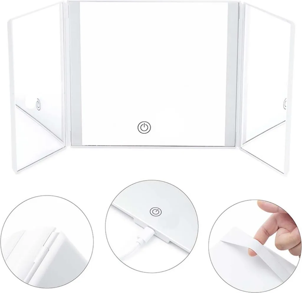Specchio Cosmetico Auto INF Bianco | Triplo Specchio per Aletta Parasole