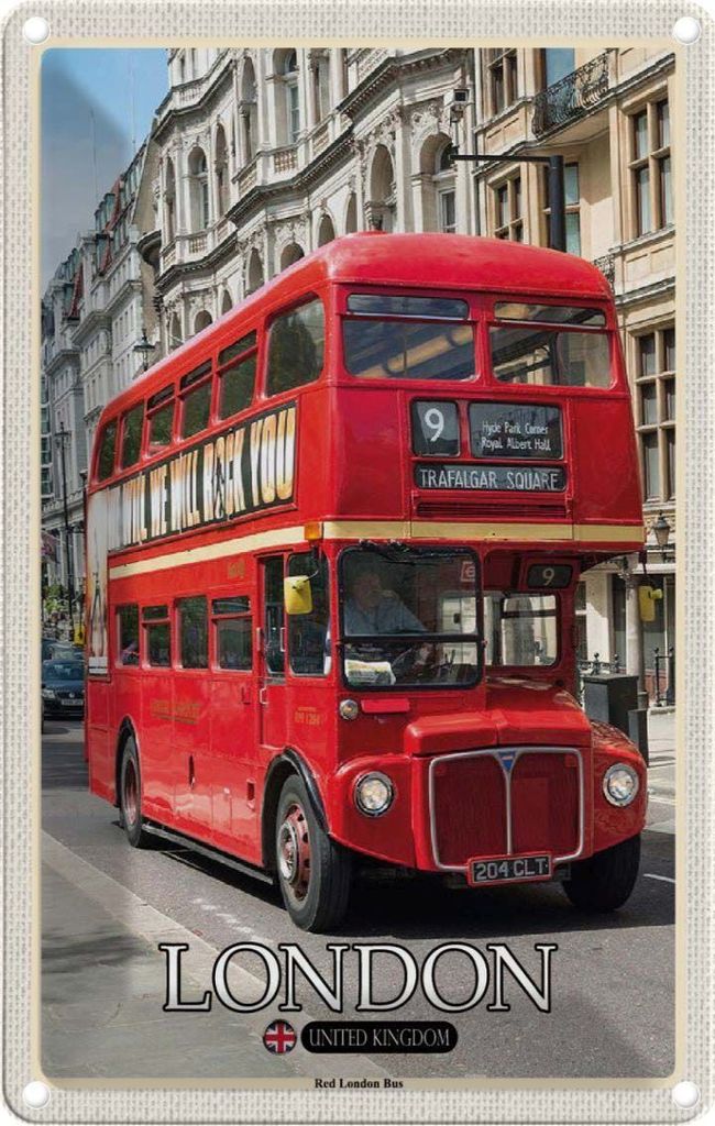 vianmo Blechschild 18x12 cm London UK Red Bus Bildmotiv Reisemotiv Abenteuer Reisen
