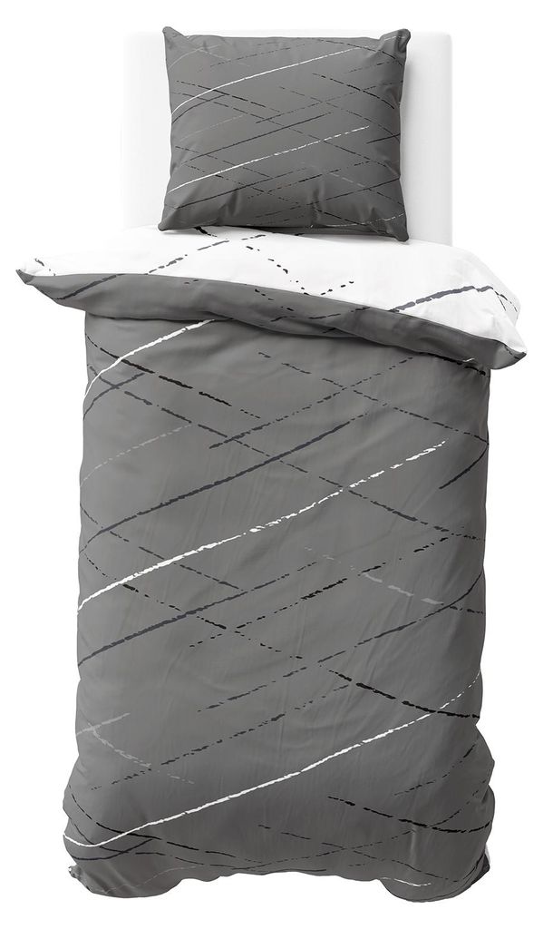 Bettwäsche 135x200 cm Baumwolle Grau Weiß Streifen Produktbild 