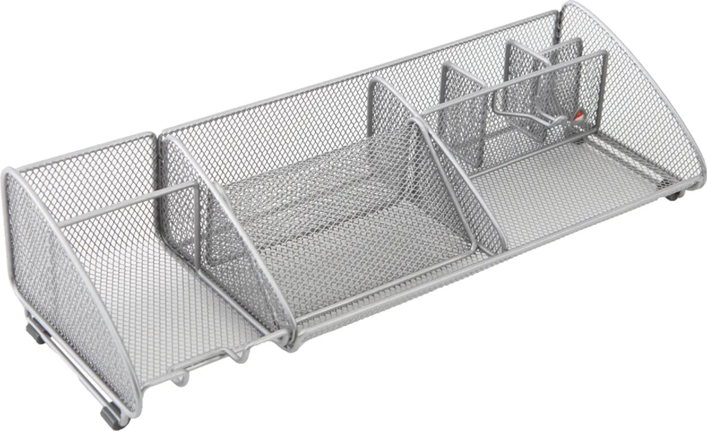Organisateur de bureau métallique gris avec 9 sections pour fournitures