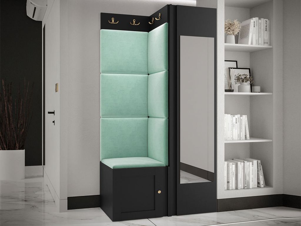 MIRJAN24 Garderoben-Set Orion Ramiro XXVI, Kleiderschrank, Schuhschrank, Kleiderhakenbrett, 7x Paneel 42x42, Spiegel, 6 Kleiderhaken, Metallgriffe ...