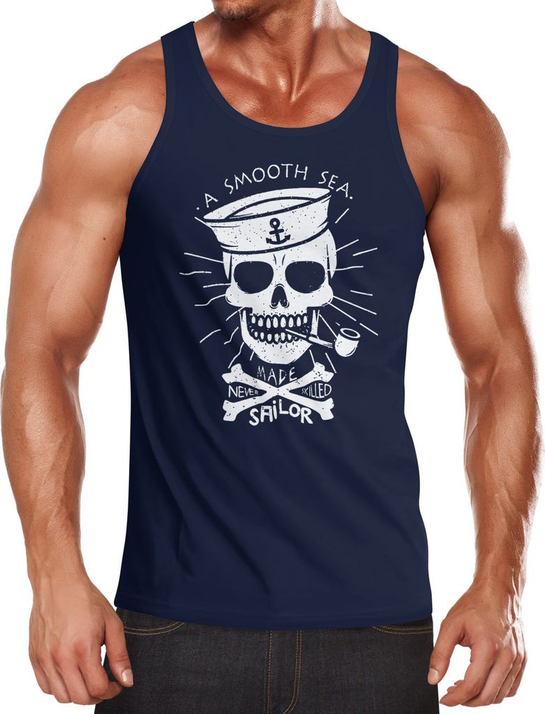 Herren Tank Top A smooth sea never made skilled Sailor Skull Totenkopf Neverless L