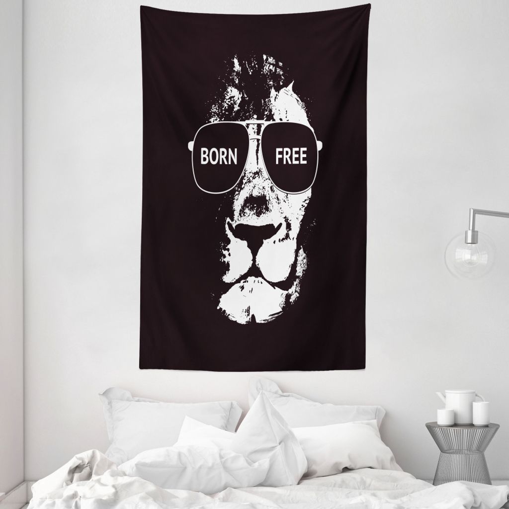 ABAKUHAUS Zitat Wandteppich und Tagesdecke, Lion Brille aus Weiches Mikrofaser Stoff Waschbar ohne Verblassen Digitaldruck, 140 x 230 cm, Schwarz u...