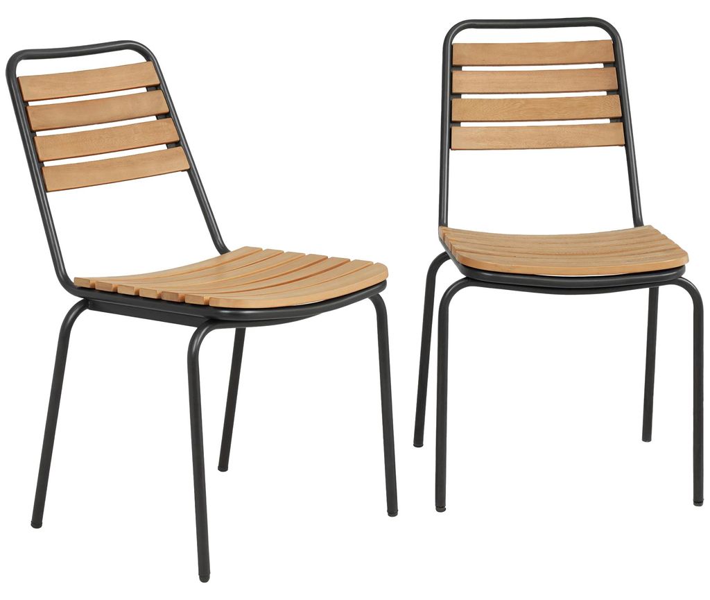 Outsunny Gartenstuhl 2er Set wetterfest Stapelstuhl aus Stahl und Holz Naturholz