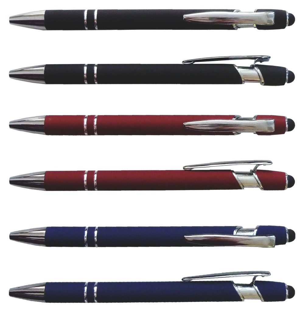 3x Touchpen-Kugelschreiber aus Metall / gummiert / je 1x Produktbild 