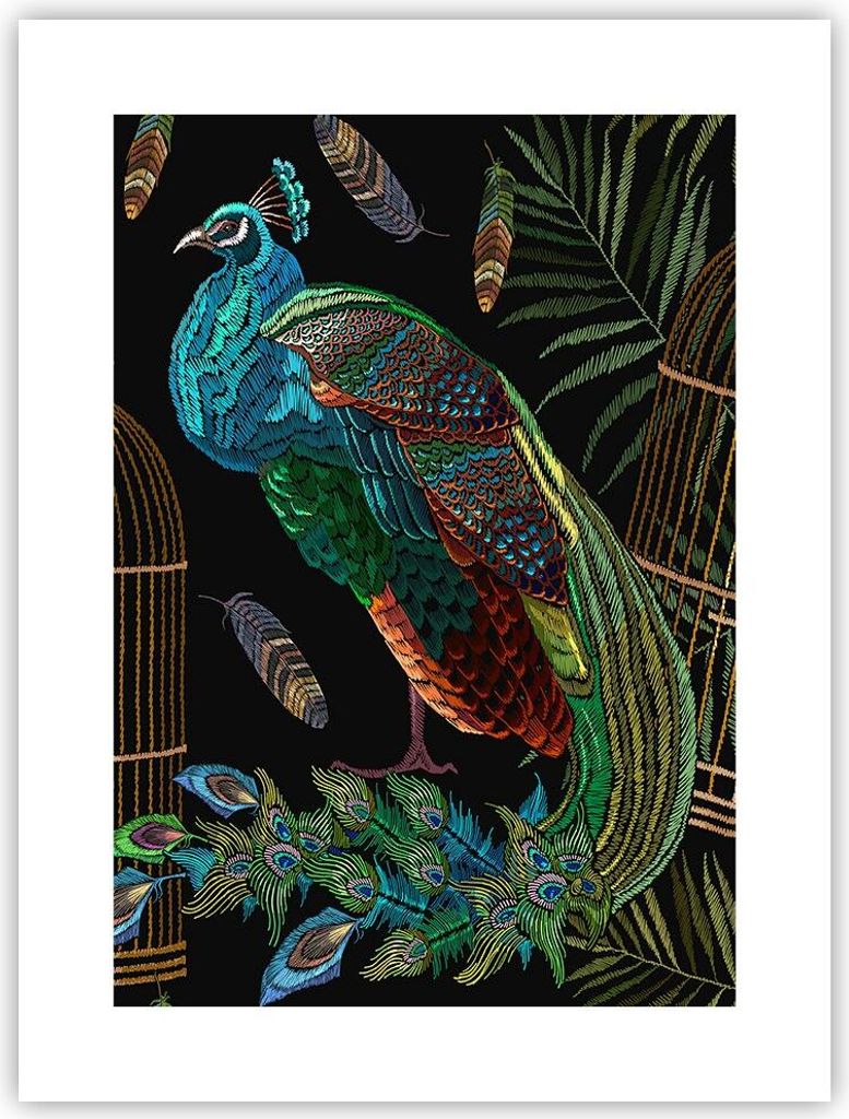 Poster - Poster ohne Rahmen - Pfauen Gold Käfig - 30x40 cm - Wand Bild - Wanddeko - Wandbilder - Kunstposter - Wandposter - Bilder - Kunstdruck - ...