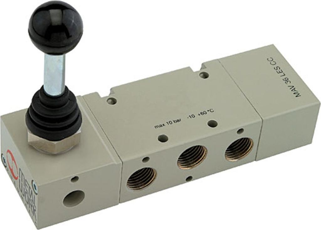 Riegler 5/3-Wegeventil, man. 90° Hebel, G 1/8, Mitte belüftet, rastend