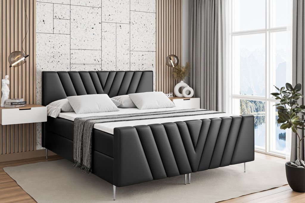 ALTDECOR Boxspringbett mit Silber Füßen, Matratze und Lattenrost, Topper, Fußteil, Polsterbett mit Bettkasten, Bett mit Stauraum H4-Matratze, Do...