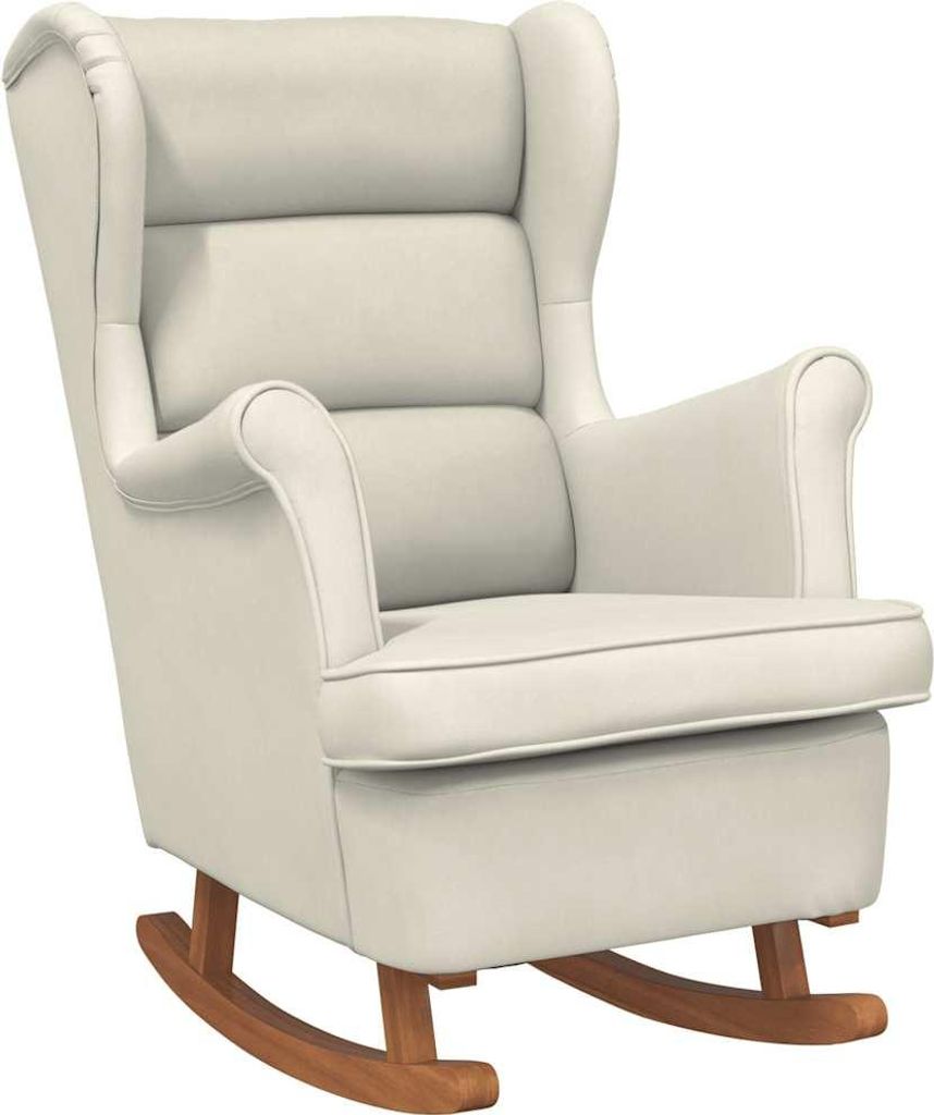 vidaXL Schaukelstuhl Ohrensessel Creme Samt und Massivholz