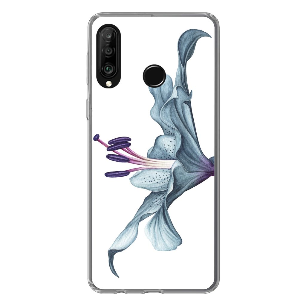 MuchoWow Handyhülle Schutzhülle Hülle für Huawei P30 Lite Blumen - Aquarell - Lilie Silikon Softcase Handy Hülle - Handyhülle