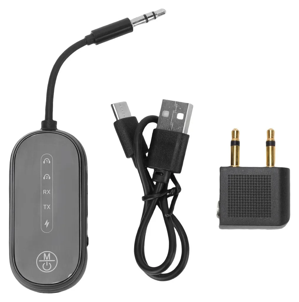 Trasmettitore Bluetooth 5.4 Ricevitore Adattatore per aereo Supporto per 2 cuffie AUX wireless da 3,5 mm per TV, aereo, compagnia aerea, auto, impianto stereo domestico