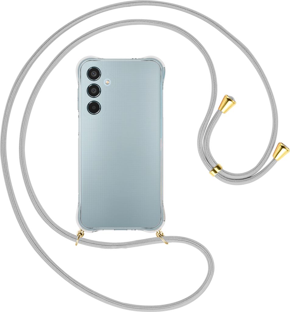Handykette Backcover-Schutzhülle mit Band (Metall goldfarben) für Samsung Galaxy M35 5G - silbergrau