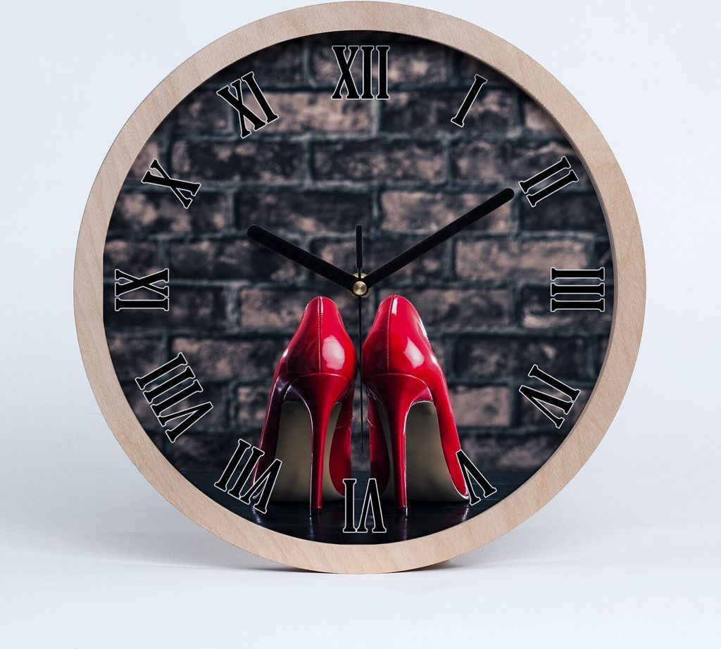 Holzuhr 30fi cm wanduhr - schwarze Spitzen - rote Fersen