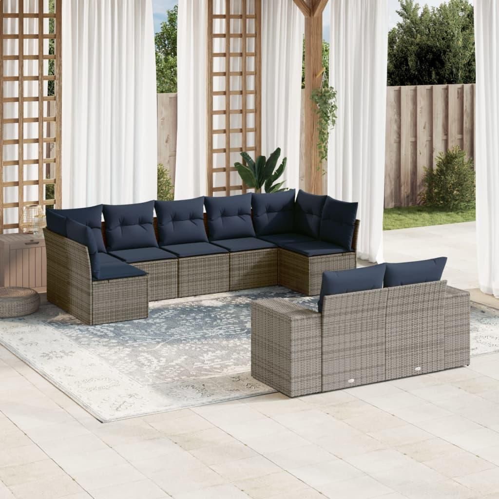 Maison Exclusive - 9-teiliges Gartensofa-Set mit Kissen, grau, Polyrattan