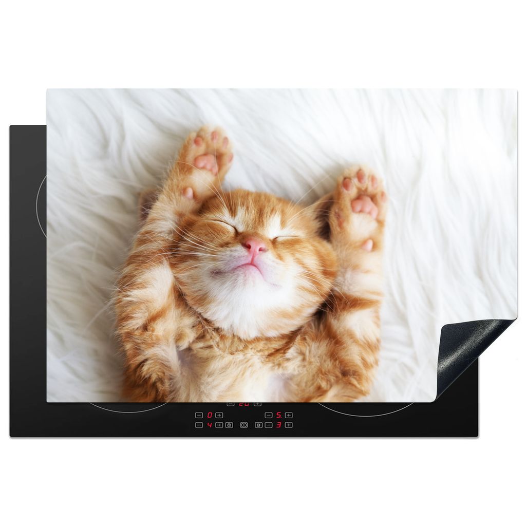 KitchenYeah Herdabdeckplatte Katze - Rot - Haustiere - Kätzchen , 78x52cm, Küche Deko, Glaskeramikkochfeld Herdabdeckung, Abdeckplatte fùr Koc...