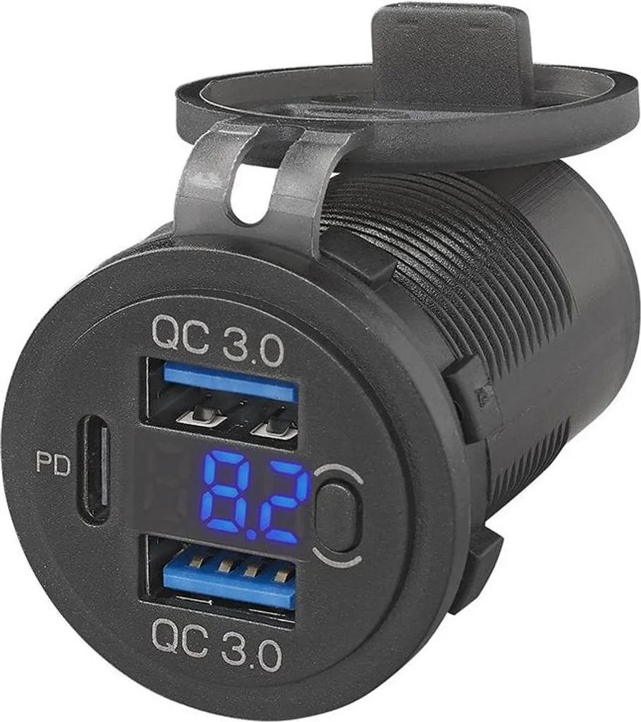 Chargeur USB encastrable 12V 24V avec voltmètre et port Type C