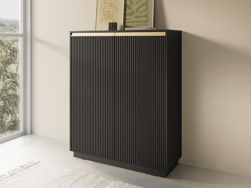 Hohe Kommode mit Regalen MANANA - schwarz