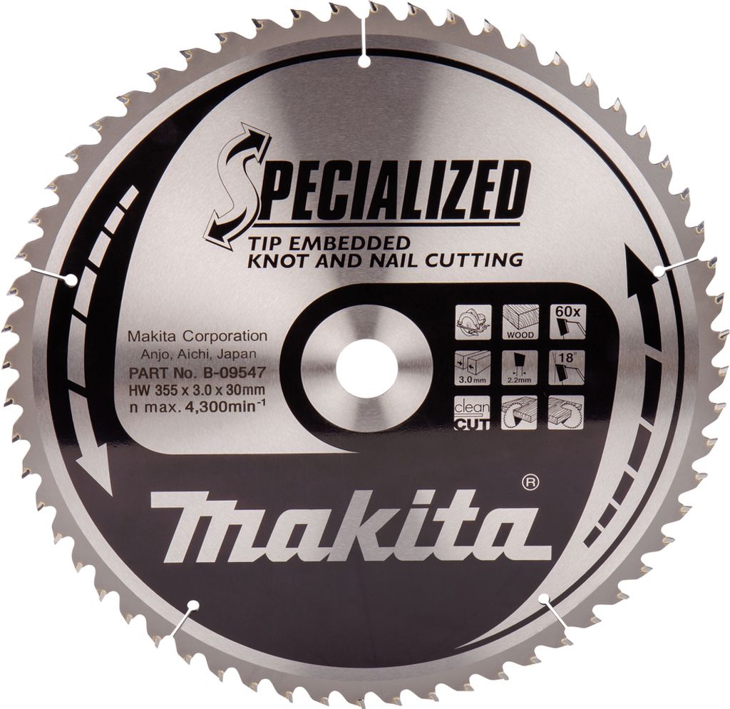 Makita Kreissägeblatt, Eingebettete Schneide 355 x 30 mm - 60 Zähne