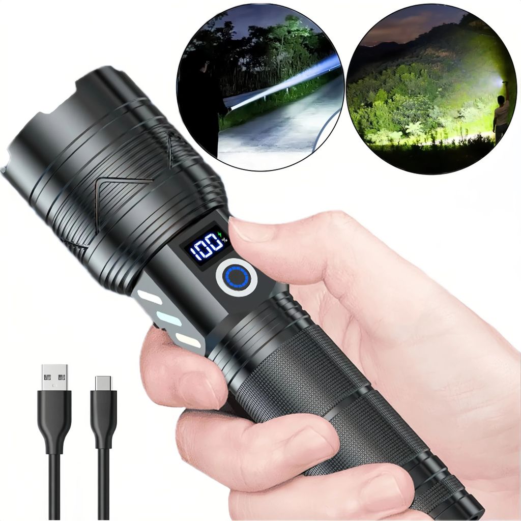 Taschenlampen, 5000 mAh AKKU Campinglampe, LED 1500 Lumen-Handscheinwerfer, 20W dimmbare Handlampe, 500–800 m Reichweite Handleuchte mit Type-C-K...