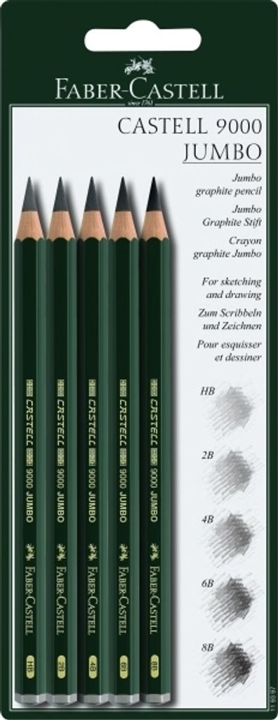 Faber Castell Bleistift 9000 Jumbo HB+2B+4B+6B+8B grün 5er