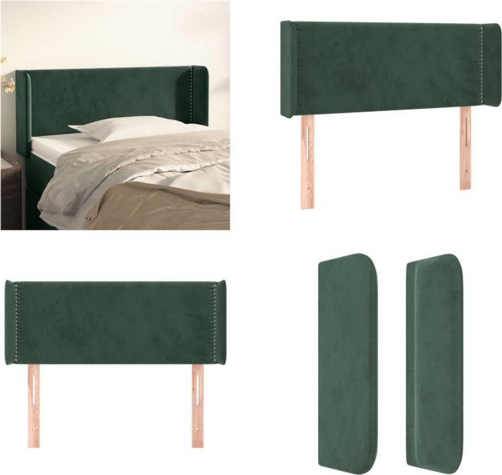 vidaXL Kopfteil mit Ohren Dunkelgrün 103x16x78/88 cm Samt - Kopfteil - Kopfteile - Bett-Kopfteil - Bettkopfteil
