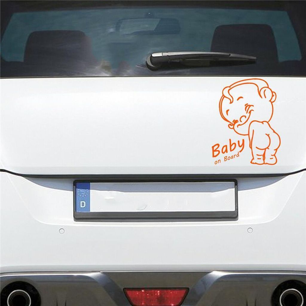 Auto Aufkleber Baby an Bord on Tour Board Car LUSTIG 14x18 cm Orange Sticker Heckscheibenaufkleber