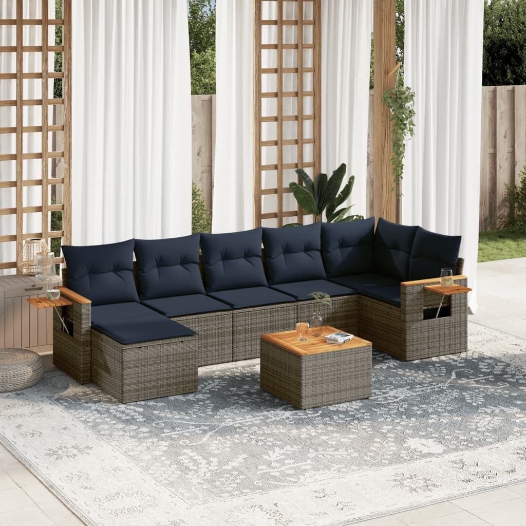 Maison Exclusive - 8-tlg. Garten-Sofagarnitur mit Kissen Grau Poly Rattan
